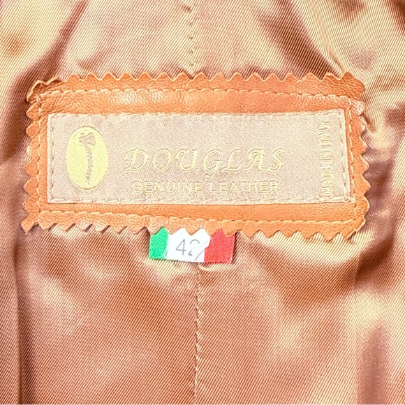 Douglas Made in Italy Tan Brown Collared Zip Up Leather Jacket S - Picture 11 of 12